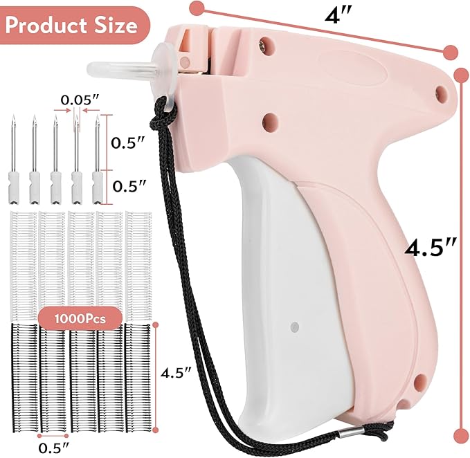Clothing Label Gun,Standard Retail Price Tag Labeling Gun Kit,Having 5 Needles, 1000 Micro Fasteners,Suitable for Store,Warehouse,Consignment,Yard Sale,etc.(Pink-1)