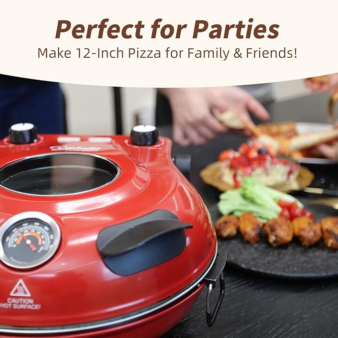 12" Electric Pizza Oven - Countertop Pizza Maker with Ceramic Stone, Heats up to 800°F, Portable Indoor Pizza Oven for Homemade Pizzas, Grey