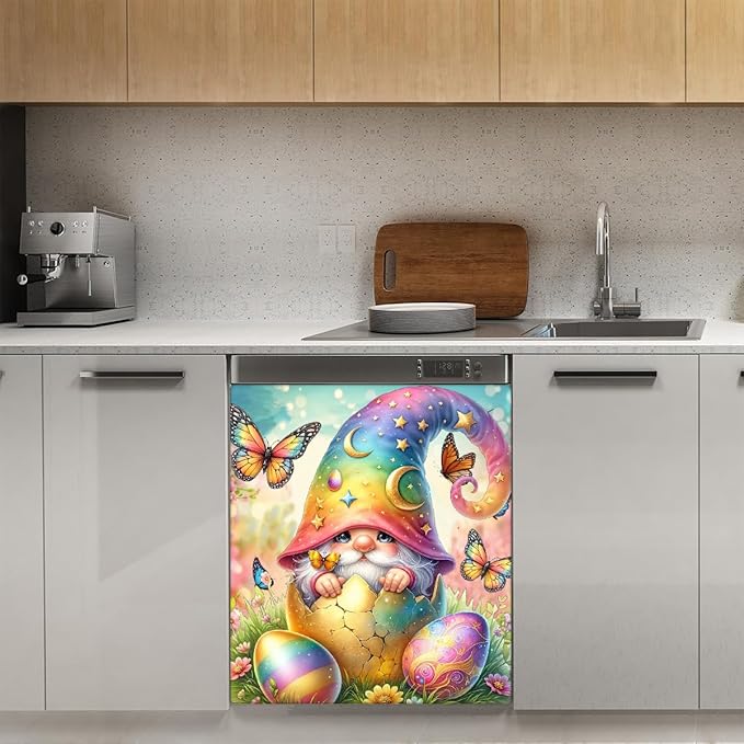 Happy Easter Gnome Eggs Dishwasher Magnet Cover Magnetic Dishwasher Decorative Cover Front Dishwasher Door Covers Reuseable Dishwasher Covers Decal for Kitchen Home Decorative