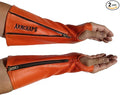 Arm Chaps Leather Protective Sleeves Arm Guard - Prevent Cuts, Scratches & Bruises - Genuine Cowhide - Ideal for Gardening & Construction - Left & Right Form-Fitting. Orange (1 Pair/Small).