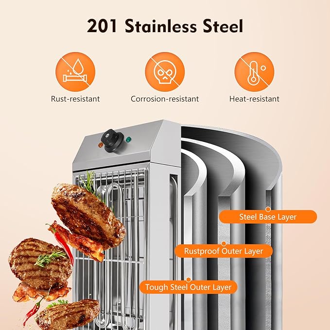 Countertop Electric BBQ Grill, 1800W Commercial Smokeless Barbecue Oven with Adjustable Temperature, Portable Stainless Steel Grill for Party Home Camping Cooking