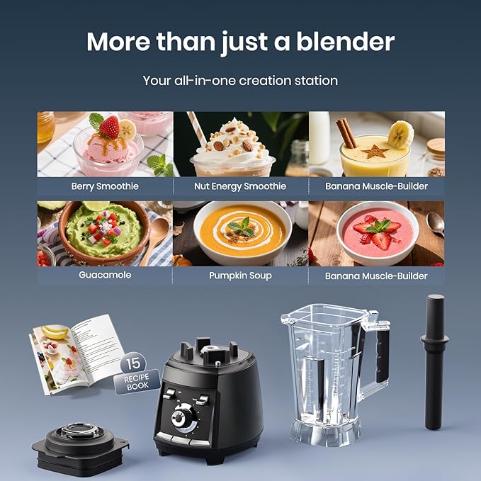 Blenders for kitchen, 1800W Smoothie Blender, Professional High Speed Countertop Blender with Stainless Steel Blades, 68-oz. Pitcher Ice Crushing & Frozen Fruit, BPA Free, Black