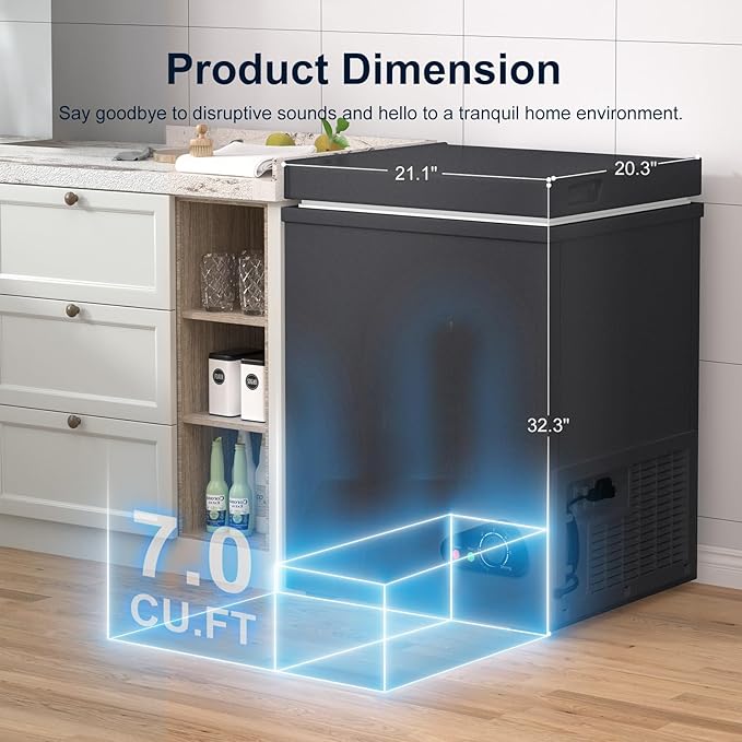 TABU 7.0 Cubic Feet Chest Freezer, Compact Top Opening Deep Freezer with 7 Level Adjustable Thermostat & Removable Basket, Low Noise, Freestanding (Black, 7.0 Cu.Ft.)