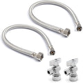 Stainless Steel Braided Water Connectors for Faucets, 3/8" Compression x 1/2" FIP, 16" Length (2Pack) + Supply Stop Valves, 5/8" x 3/8" Compression (2Pack)