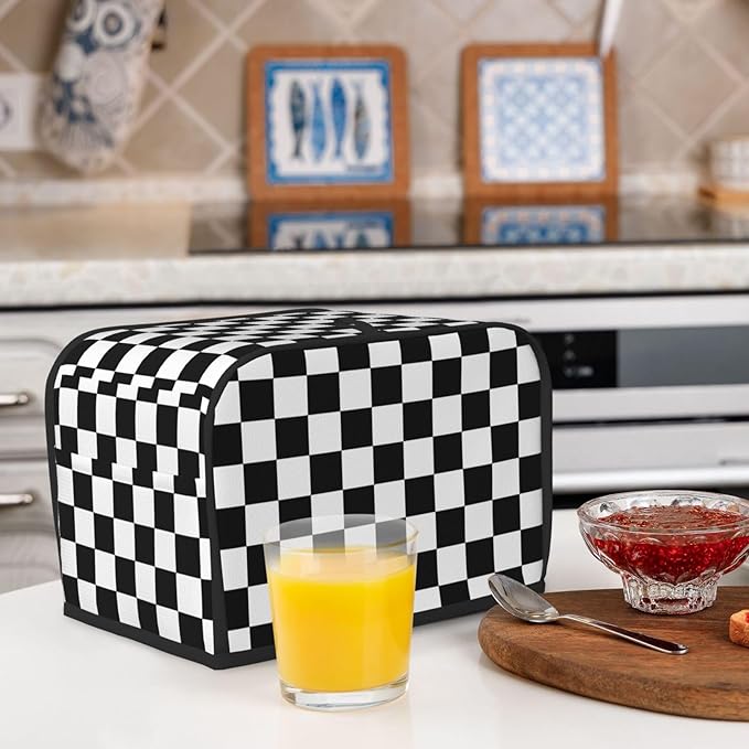 Black White Checkered 2 Slice Toaster Cover, Waterproof Dust Cover For Small Kitchen Appliance