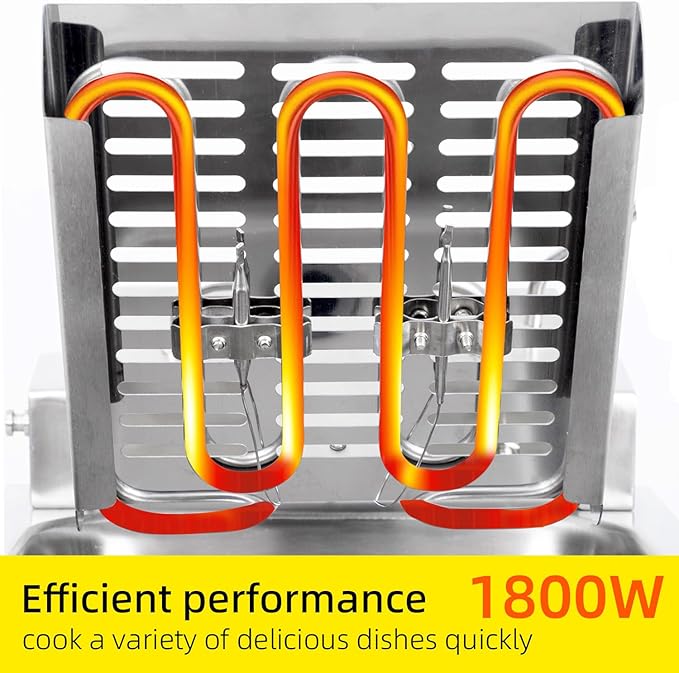 JOHAKYU 13Lbs/6L Electric Commercial Deep Fryer with Basket, Timer & Drain - Swung Up Fryer Head, 120V 1800W Stainless Steel Countertop for Home & Restaurant Use