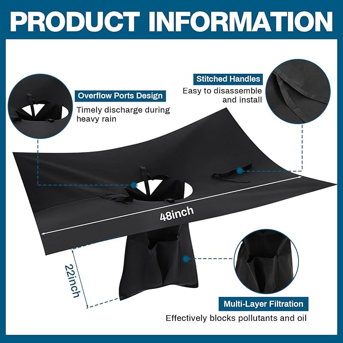 VIHOSE 2 Pack Storm Drain Filter 48" x 48" x 22" Catch Basin Insert Witches Hat Storm Drain Cover Oil and Sediment Guard with 4 Straps for Parking Lot Street Construction Site Industrial Plant