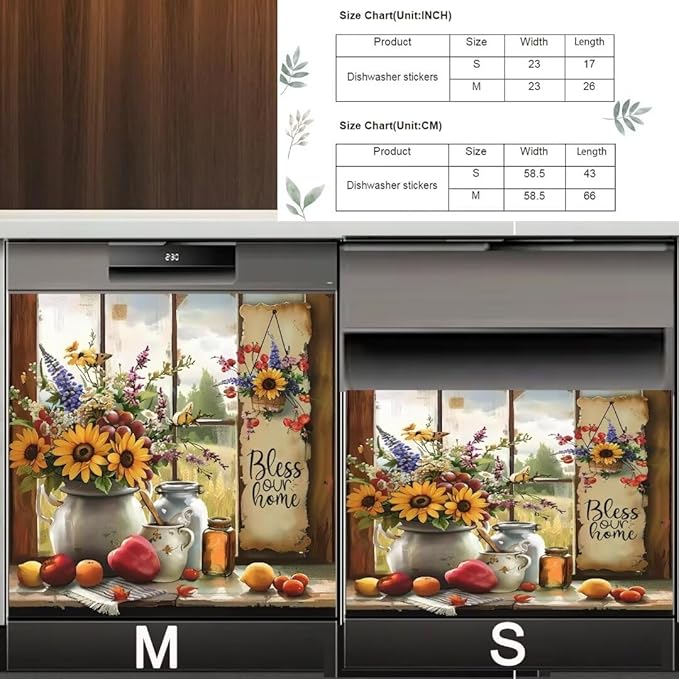 Country Rustic Window Sunflower Dishwasher Magnet Cover,23" x 17" Dishwasher Cover,Bless Our Home Magnetic Decal Vinyl Sticker Kitchen Decor Refrigerator Magnets Self Adhesive Wrap