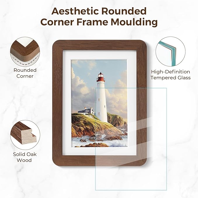 11x14 Picture Frame, Solid Oak Wood Frame 11 x 14 for Wall, Rustic Wooden Frames 11 by 14 with Tempered Glass, 11x14 Frame with Mat for 8x10, Home Decor Photo Frames 11"x14", Walnut Color, 3 Pack