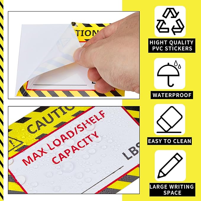 Zhanmai 200 Pcs Pallet Rack Capacity Labels 3 x 4 Inches Pallet Racking Caution Max Load Shelf LBS Warning Stickers Bright PVC Industrial Strength Sticker Warehouse Safety Forklift Cross Beam Safety