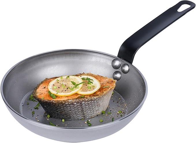 Restaurantware Met Lux 8 Inch Fry Pans, 6 No-Stick Frying Pans - Induction-Ready, Triple-Riveted, Silver Carbon Steel Cooking Skillets, Durable, For Searing, Sauteing, And Browning Food