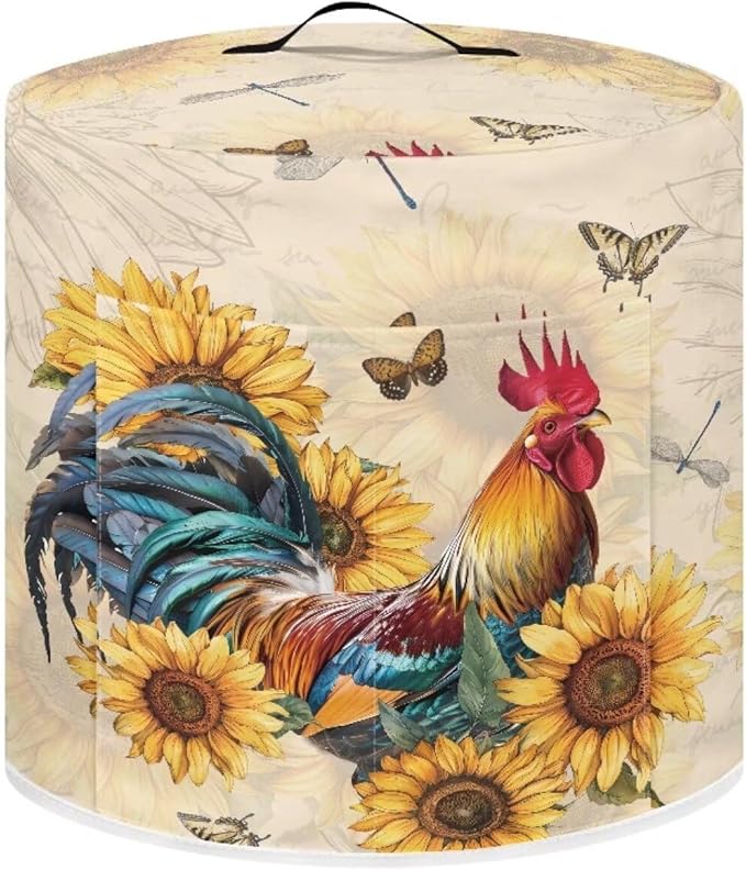 Sunflower Rooster Butterfly Dust Cover with Pocket for 6 Quart Instant Pot, Rice Cooker and Air Fryer, Round Protective Cover Dust-Proof Stain Resistant Electric Appliance Cover Easy to Clean