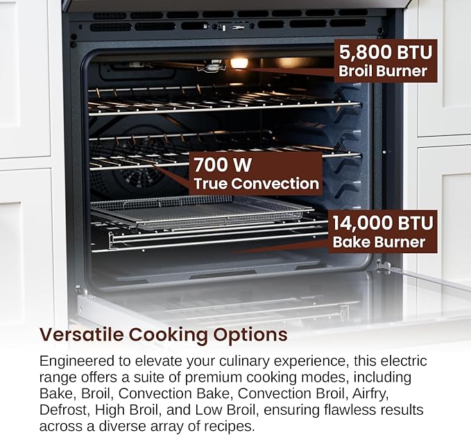 Rangaire RRG303GS 30" Glass Touch Gas Range Oven - Stainless Steel, Sealed Burners, True Convection, Self Cleaning, Easy Reach Racks