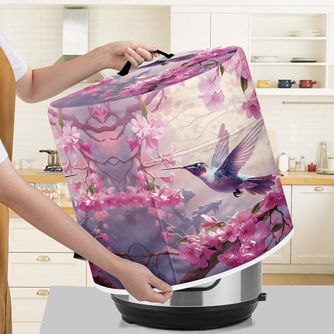Hummingbird Print Pressure Cooker Cover for Women - Insulated Rice Cooker Dust Protection With Easy to Clean Lining and Pockets for Instant Pot 6 Quart Appliance