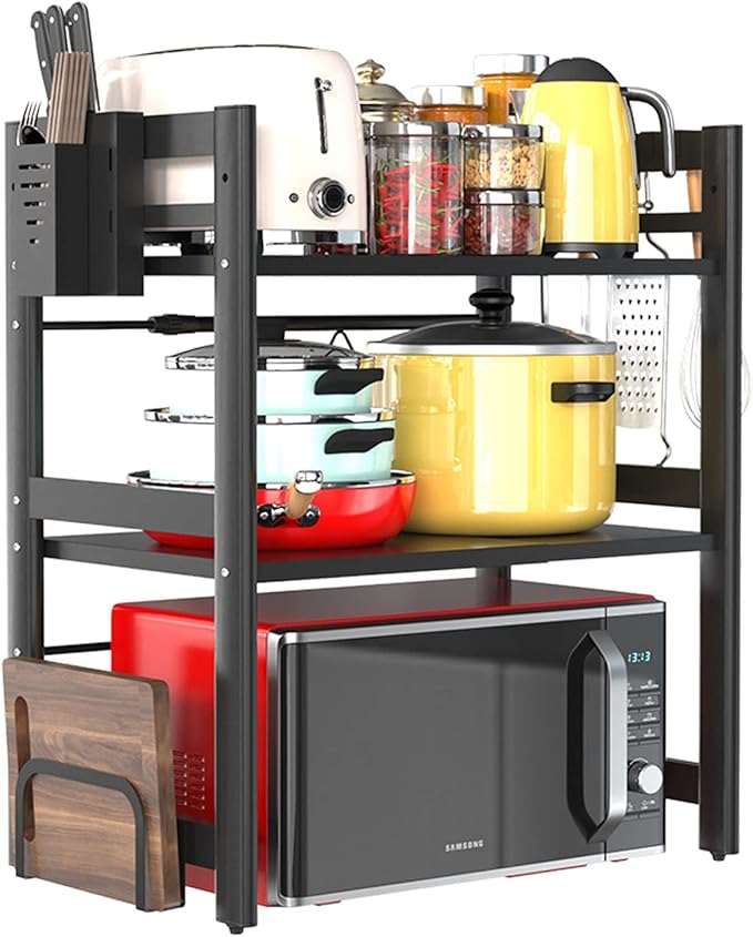 Microwave Storage Rack Microwave Oven Rack, Retractable Counter Toaster Storage Stand Shelf Kitchen Counter Shelf Microwave Mount Stand/2Tier