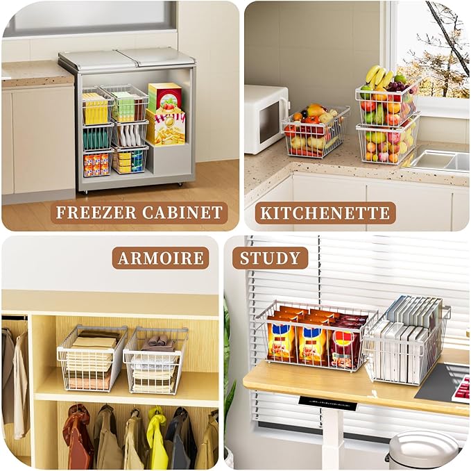 Enhanced Leak-Proof Bottom - Freezer Organizer Bins ，6 Pack Stackable Deep Freezer Organizer Bins for 7 Cu.FT Small Chest Freezer，organization and storage，pantry organizers(4 Pack-white)