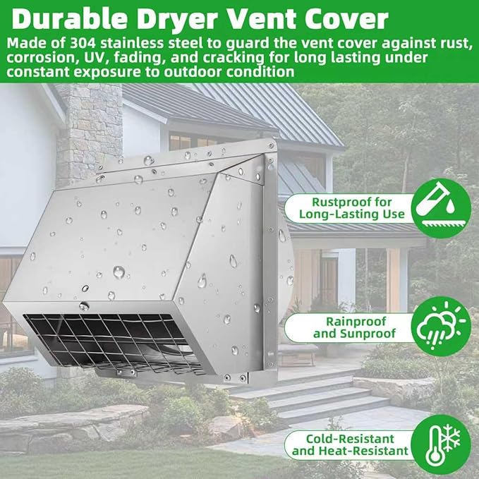 4" Dryer Vent Cover Outside,Stainless Steel Outdoor Dryer Vent Cover for 4 in Pipe,Exterior Wall Vent Cover Cap Dryer Exhaust Vent Cover Outlet for House/Range Hood,Dryer Vent Kit with Screen&Damper