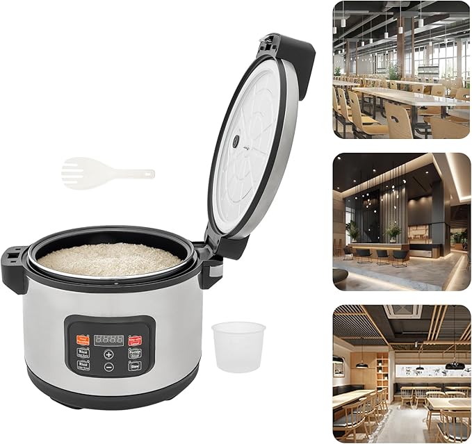 Commercial Rice Cooker, 13.8Qt Stainless Steel Large Food Warmer 60 CUPS Cooked Rice, Multifunctional Electric Rice Cooker with 1850W Fast Cooking, 24H Preset for Restaurant/Canteen/School
