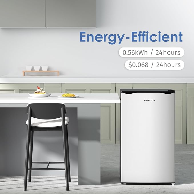 BANGSON Mini Fridge with Freezer, 3.2Cu.Ft, Single Door Small Refrigerator, Energy-Efficient, Low Noise, Mini fridge for Bedroom Dorm and Office, Silver