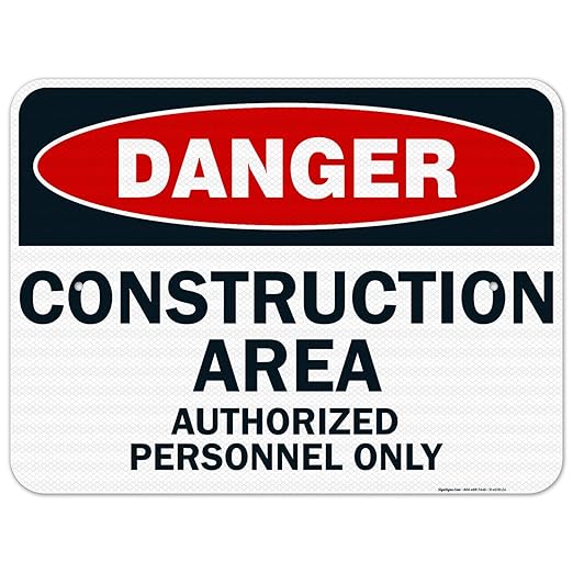 Danger Construction Area Sign, Authorized Personnel Only Sign, 18x24 Inches, 3M EGP Reflective .080 Aluminum, Fade Resistant, Easy Mounting, Indoor/Outdoor Use, Made in USA