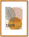 Axeman 12x16 Frame - Solid Teak Wood 12x16 Picture Frame With Mat for 8.5x11 - Rounded Corner 12 x 16 Frame with Tempered Glass for Wall Display