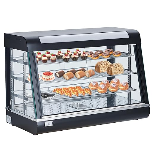 3-Tier Commercial Food Warmer, 800W Countertop Bakery Display Case, Pastry Display Case with LED Lighting, Removable Shelves, Glass Door, Food Display Case for Pizza & Pastry