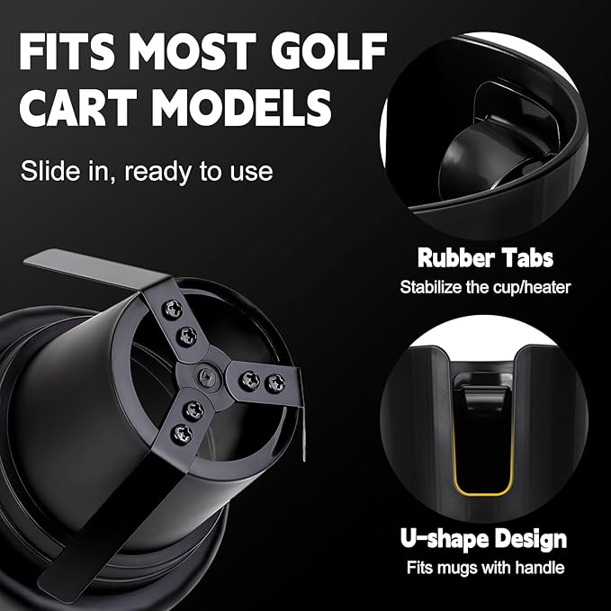 2 Pack Universal Golf Cart Cup Holder for 1 lb Portable Propane Heater, Fits 18-40 oz Water Bottles, Anti-Tip Design, Compatible with Yamaha, EZGO, and Club Car, Outdoor Essential Accessory, Black
