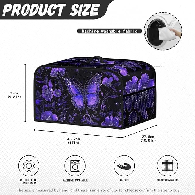Purple Butterfly 6-8 Qt Slow Cooker Cover Holder Bag Appliance Dust Covers Decorations for Kitchen Living Room Table