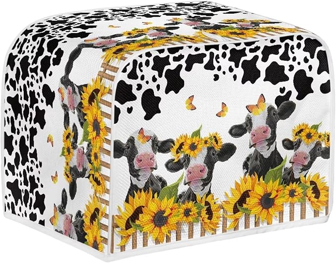 UNICEU Sunflower Farm Cow Animal 4 Slice Quilted Toaster Cover for Dust Protection, Bread Maker, Small Appliances