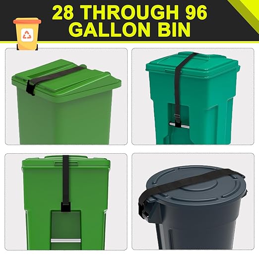 GripHandle Metal Double-Claw Trash Can Lid Lock Strap for Animals,Bungee Cord with Hooks for Trash Bin Garbage Pail,Outdoor Outside Trash Lid Holder to Keep Raccoons out,Fits 20-96 Gallon Cans - 4Pcs
