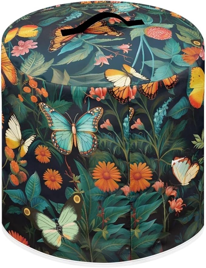 Flower Colorful Butterfly Grass Pressure Cooker Cover Dust-Proof Kitchen Appliance Cover Air Fryer Cover for 6 Quart Instant Pot with Top Handle and Pockets Washable