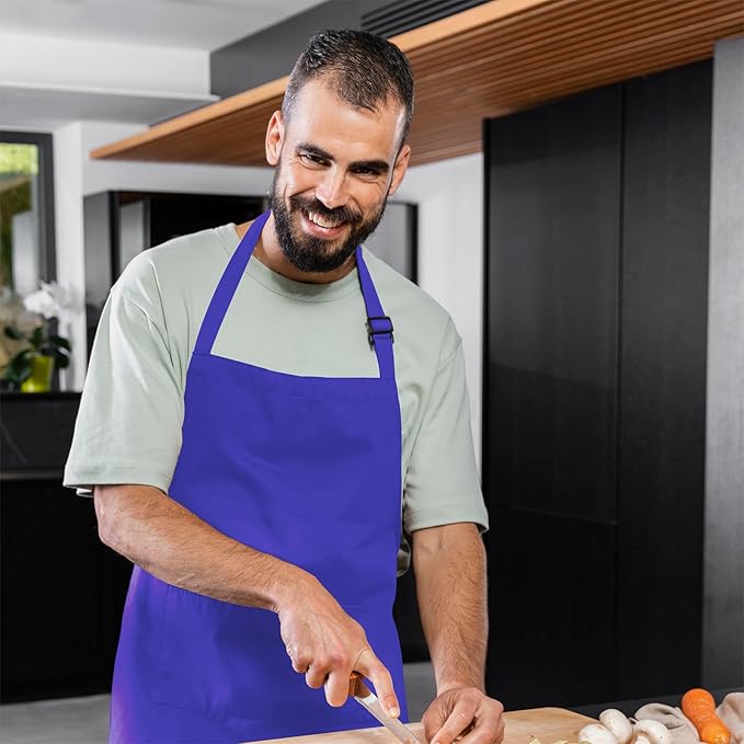 Adjustable Bib Apron 100% Polyester Kitchen Aprons Waterdrop Resistant Aprons with Adjustable Strap, Pockets & Long Ties