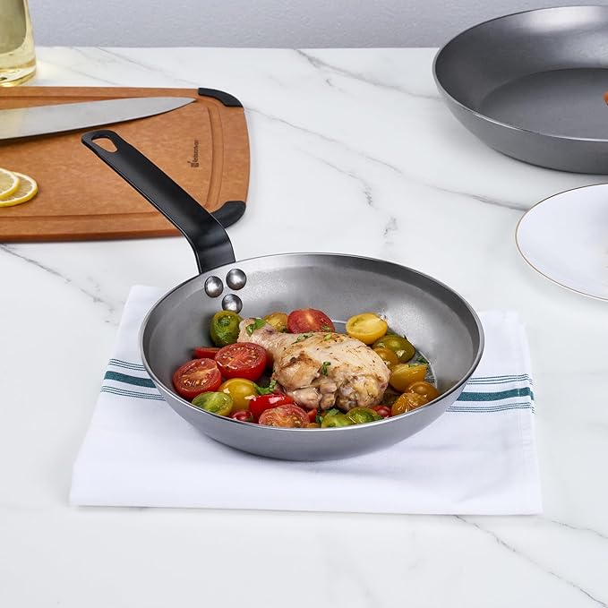 Restaurantware Met Lux 9 Inch Fry Pans, 6 No-Stick Frying Pans - Induction-Ready, Triple-Riveted, Silver Carbon Steel Cooking Skillets, Durable, For Searing, Sauteing, And Browning Food