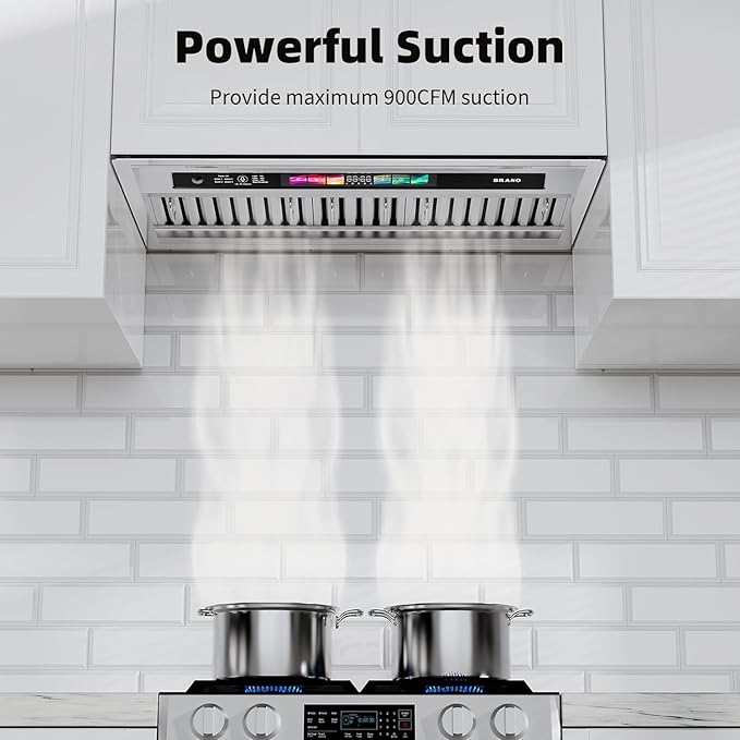 36 Inch Insert Range Hood with Voice/Gesture/Touch Control, 900 CFM Built-in Kitchen Hood Vent with 4 Speed Exhaust Fan, Memory Mode, Adjustable Lights, Ducted/Ductless Convertible