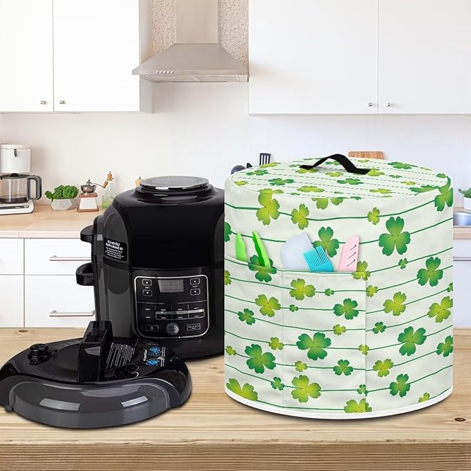 Xoenoiee Green Shamrock Stripes Print Kitchen Appliance Dust Cover with Pockets, Electric Pressure Cooker Cover Compatible with Crock Pot for St.Patrick's Day Decor, Rice Cooker Covers, for 6 Qt