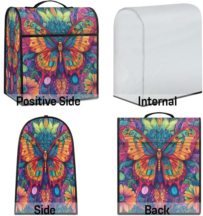 Kitchen Aid Mixer Cover Animal Butterfly Color Flowers Stand Mixer Cover Compatible with 6-8 Quarts Stand Mixers, Dust Covers with Zipper Pocket Foldable Washable Kitchen Aid Organizer Bag