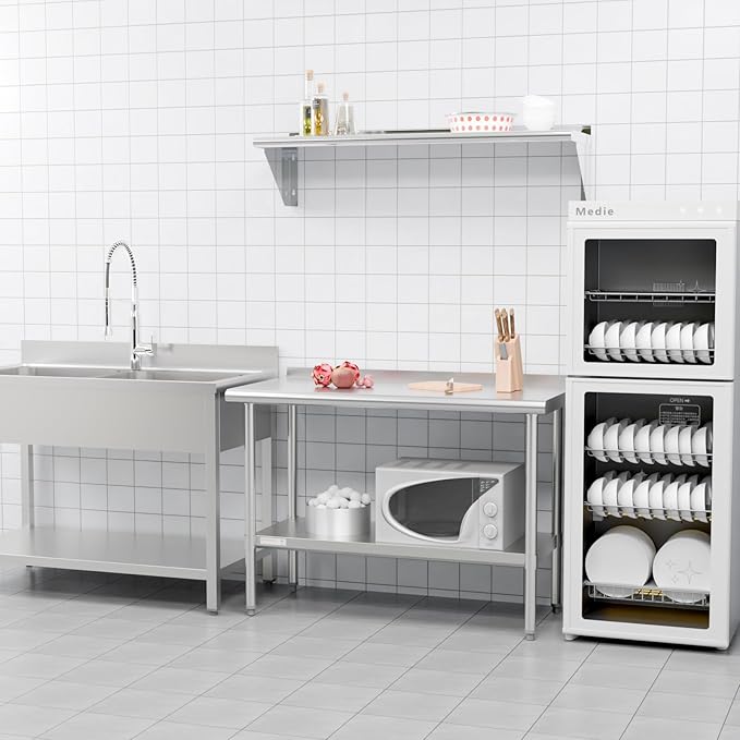 STABLEINK NSF Stainless Steel Prep & Work Table 36x24 Inches, Heavy Duty Metal Table with Backsplash and Undershelf for Commercial Kitchen, Restaurant, Home, Laundry Room and Garage