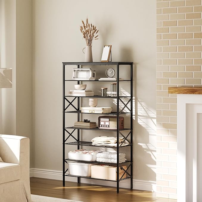 8 Tier Shoe Rack, Large Capacity Shoe Storage Organizer Holds 32 Pairs, Sturdy and Stable, for Entryway, Hallway, Closet, Dorm Room, Charcoal and Black SS08BC