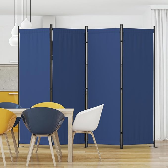 Room Partitions and Dividers 4 Panel Portable Wall w/ 3 Wider Feet Folding Room Divider 6FT Privacy Wall Indoor as Dressing Screen for Apartment School Office Children's Separate Rooms,Blue