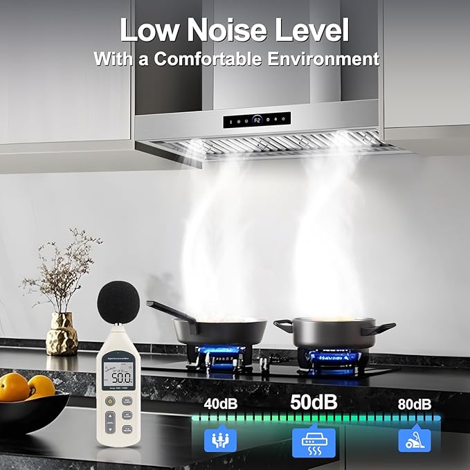 30 inch Wall Mount Range Hood, 1200 CFM with 4-Speed Gesture Sensing & Touch Control, Stainless Steel Ducted Kitchen Stove Vent Hoods with 2 LED Lights, Time Setting, Dishwasher-Safe Baffle Filters