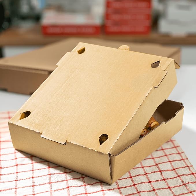 Karat Pizza Boxes 8" x 8" [50 Pack] Kraft Corrugated Boxes | Ventilated, Grease-Resistant, Durable for Pizza or Mailing Use