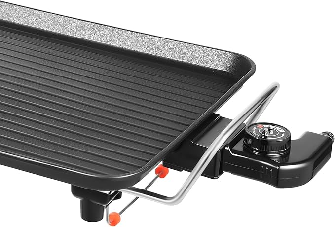 27"x11" Electric Griddle, Aluminum Alloy Teppanyaki Grill, 1500W Fast Even Heating Long Countertop Griddle, 5Gear Adjustable Tempt Non-stick Sloped Cooking Surface w/Hassle-Free Clean Up
