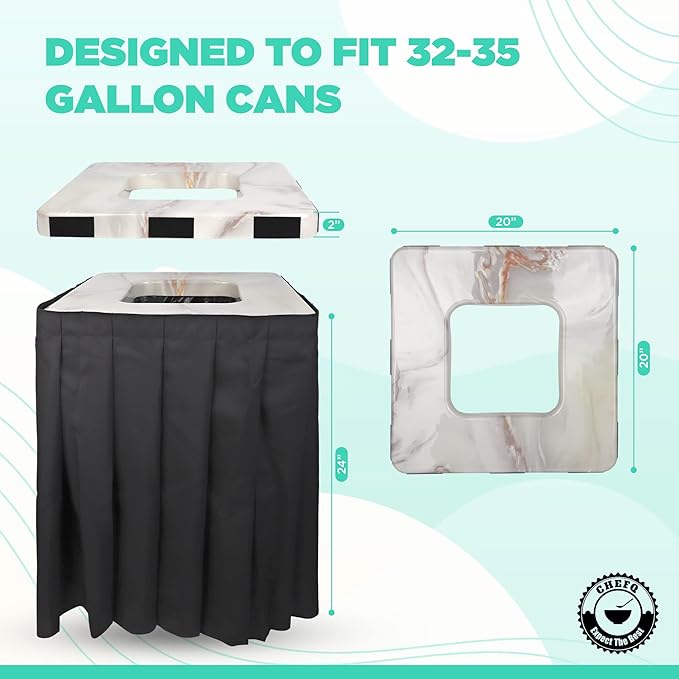 Marble & Maroon Square Trash Can Cover - 35 Gallon, ABS Plastic & Polyester, Ideal for Events & Residential Use