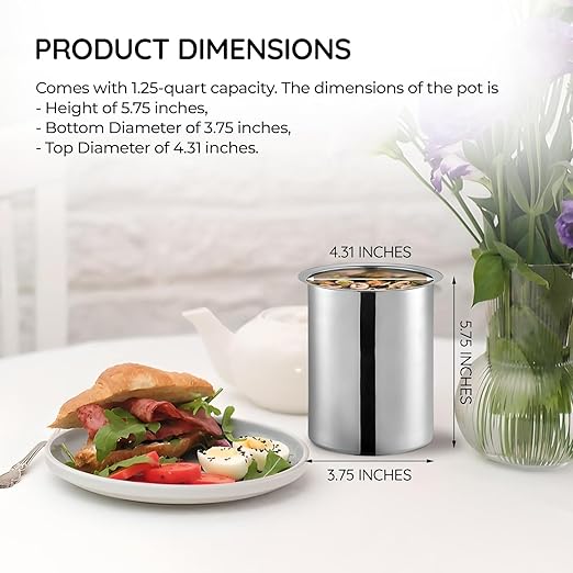 OCS Parts 3-Pack 1.25 Quart Bain Marie Pot | 5.75" x 3.75" Stainless Steel Pot for Warm or Cold Food, Sauces, Soups, or Organizing Cooking Utensils