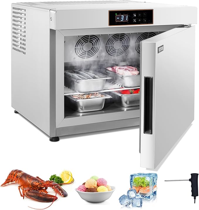 VEVOR 32L Blast Freezer, 4 Trays Commercial Freezers Flash,<-31~68°F> Mini Countertop Shock Frozen for Home, 360° Fan Cooling Batch Freeze, 304 Stainless Steel Blast Chiller for Seafood, Ice Cream