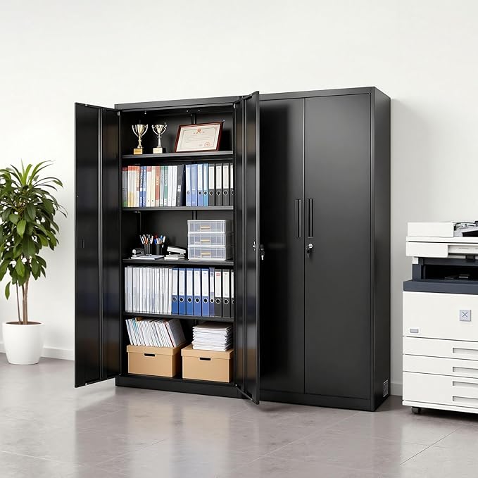 VEVOR Metal Storage Cabinet, Steel Garage Cabinet with Lockable Magnetic Doors and Adjustable Shelves, 2 Keys, 5-Tiers Tall Tool Cabinet Locker for Home, Office, Pantry, Warehouse, Laundry, Black