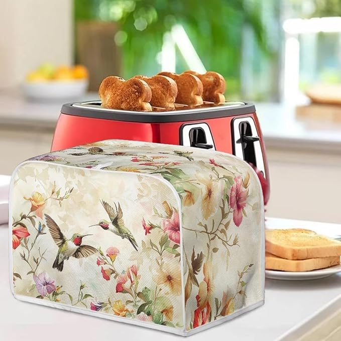 Hummingbird Flower Print 2 Slice Toaster Cover for Home Kitchen Accessories Decor Small Kitchen Appliance Bread Maker Cover