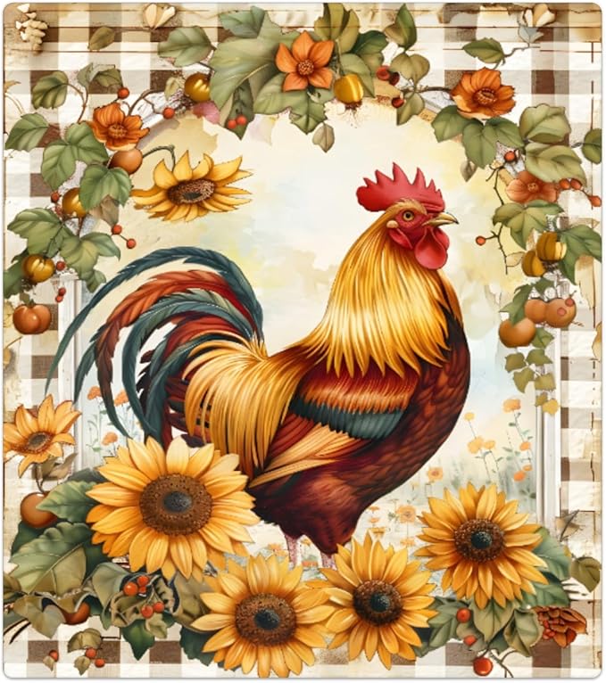 Rooster Sunflower Cute Flowers Dishwasher Magnet Cover, Reusable Refrigerator Panel Stickers Microwave Front Door Covers Magnets for Kitchen Home Appliances Holiday Party Decorations 23 X 26 in