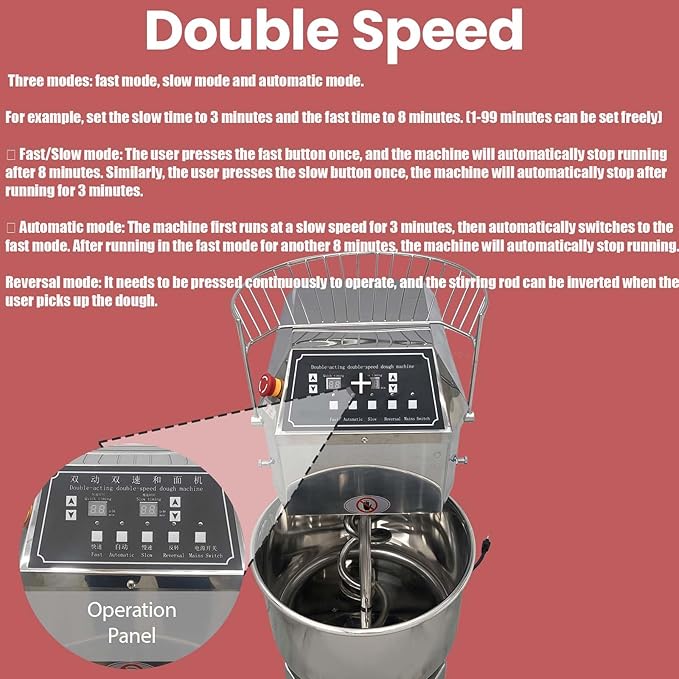 30QT Commercial Stand Dough Mixer Double Action Fast and Slow Speed Spiral Electric Flour Mixing Machine for Professional Bread Making Kneading Machine with Speed Time Control 30L 1500W