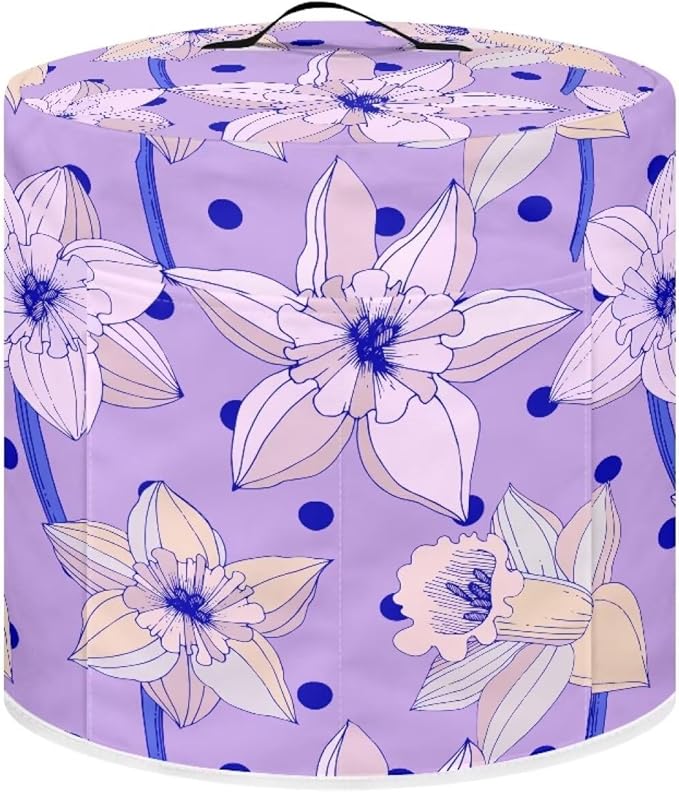 TODIYADDU Purple Flowers Pressure Cooker Cover with Pocket Novelty Air Fryer Cover Dust Cover Insulated Kitchen Appliance Cover Protector for Pressure Cooker Accessories Presents